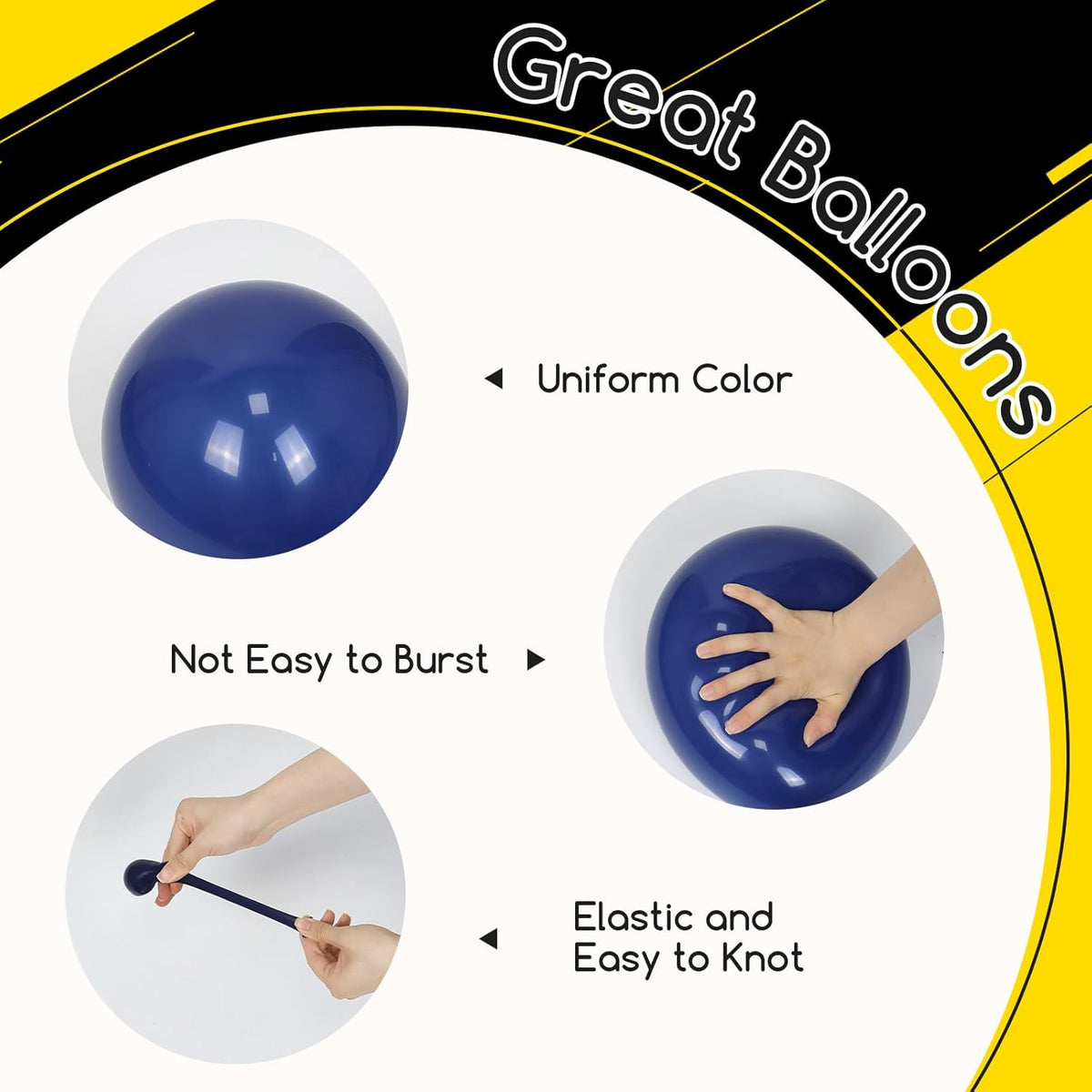 60pcs Black and Yellow Balloons 12inch with Navy Blue Yellow Gray Metallic Silver Balloons for Baby