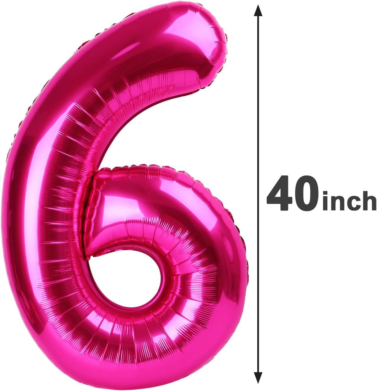 40 Inch Hot Pink Mylar Foil Number 6 Birthday Balloon, Digital Balloons for 6 16 Boy Girl Party