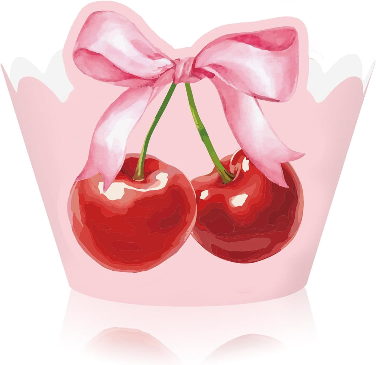 36Pcs Pink Bow Cherry Cupcake Wrappers Pink Red Bowknot Cherry Cupcake Liners Sweet Decorative