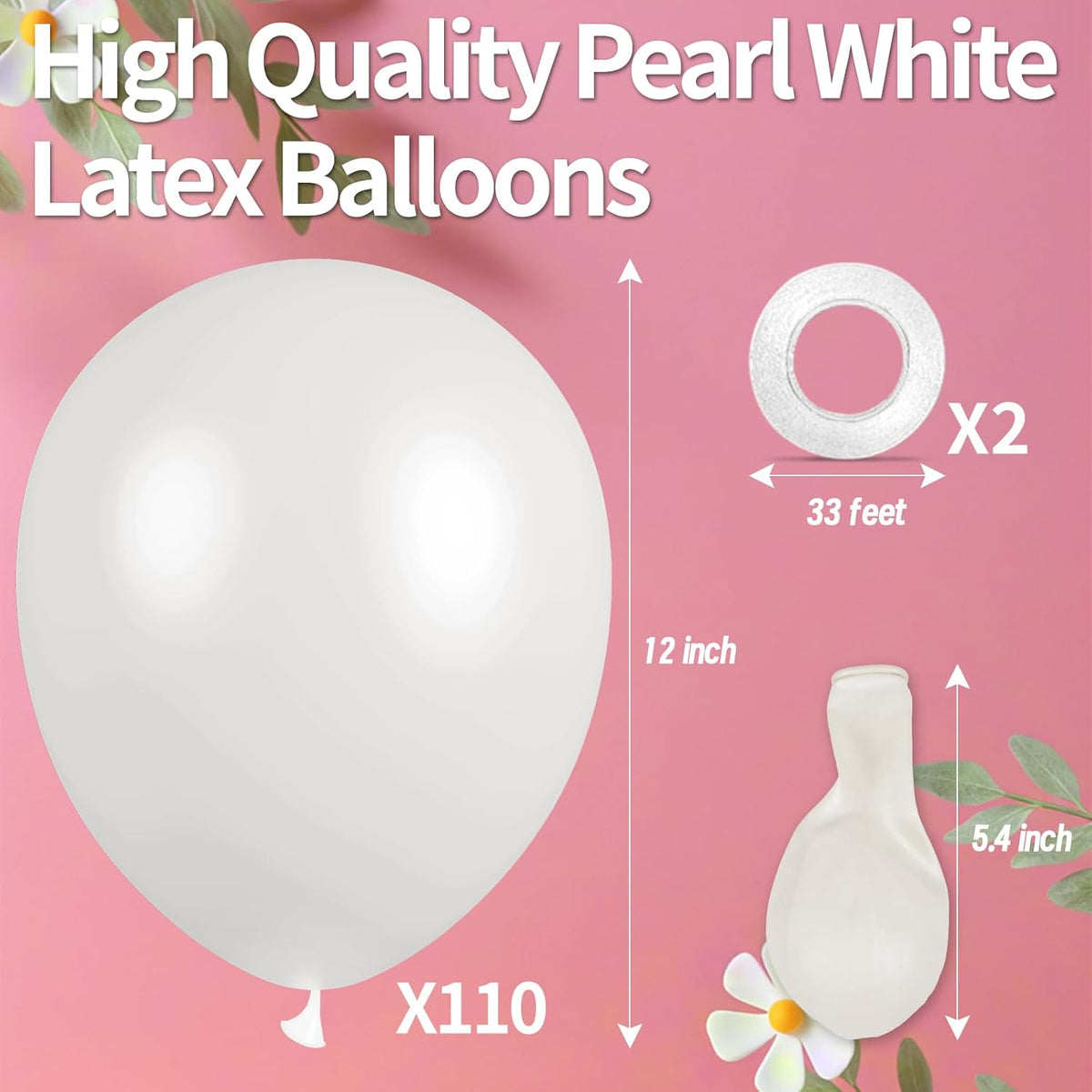 KAWKALSH Pearl White Balloon 12 Inch, 110pcs Latex Party Balloons Helium Bright Color for Birthday