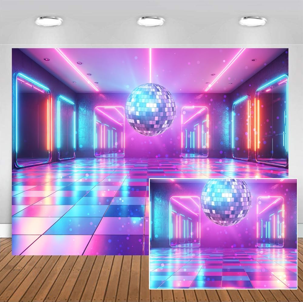 Disco Decorations Backdrop, Retro Glow Party 70s 80s 90s Theme Stage Dance Background Disco Party