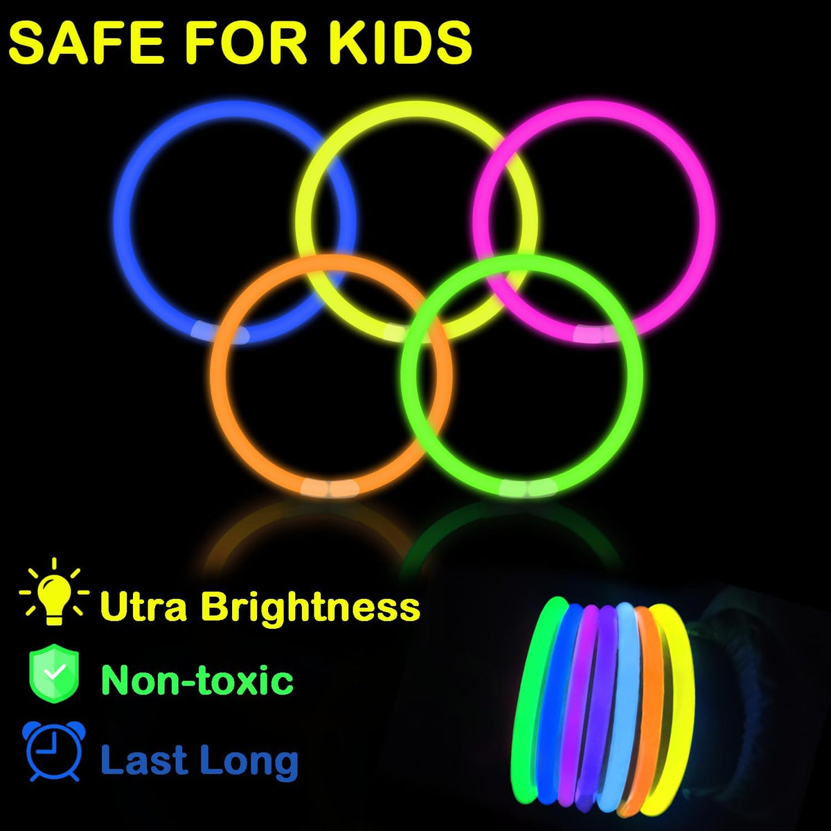 Halloween Glow Sticks Party Pack 8"-50, Light up Bracelets & Necklaces Accessories for Kids, Neon