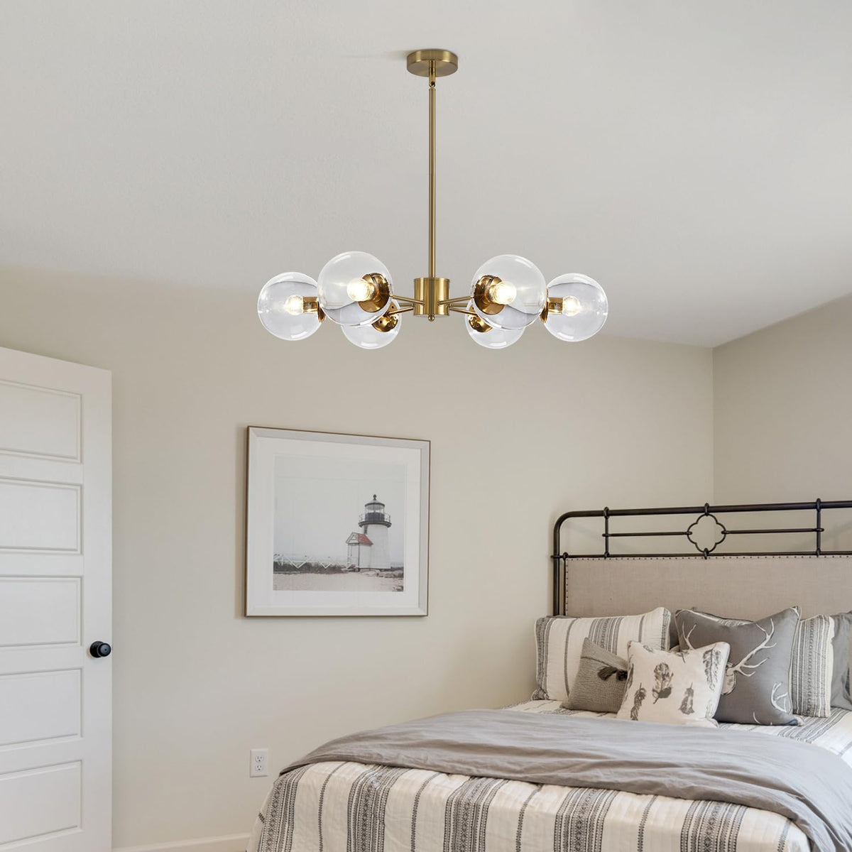 KCO Lighting Modern 6-Light Sputnik Chandelier with Clear Glass Globe Mid Century Adjustable