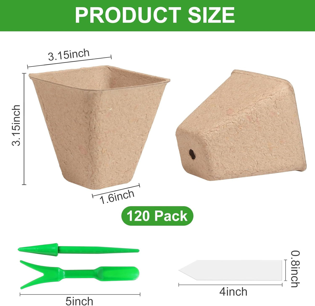 Square Peat Nursery Pots 150 Pcs 3in Biodegradable and Label, Used for Outdoor Gardens in Plant