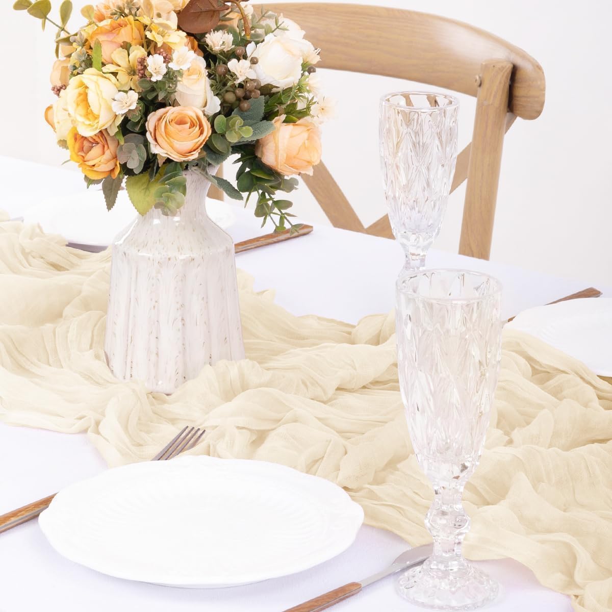 12Pcs Beige Cheesecloth Table Runner 120 Inch10FT Beige Rustic Boho Cheesecloth Table Runnerfor