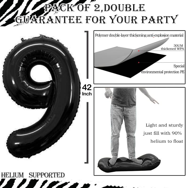 GOER Black Foil Balloons Number 9,Huge Number Balloons for 9th 19th 29th 39th 49th Birthday Party