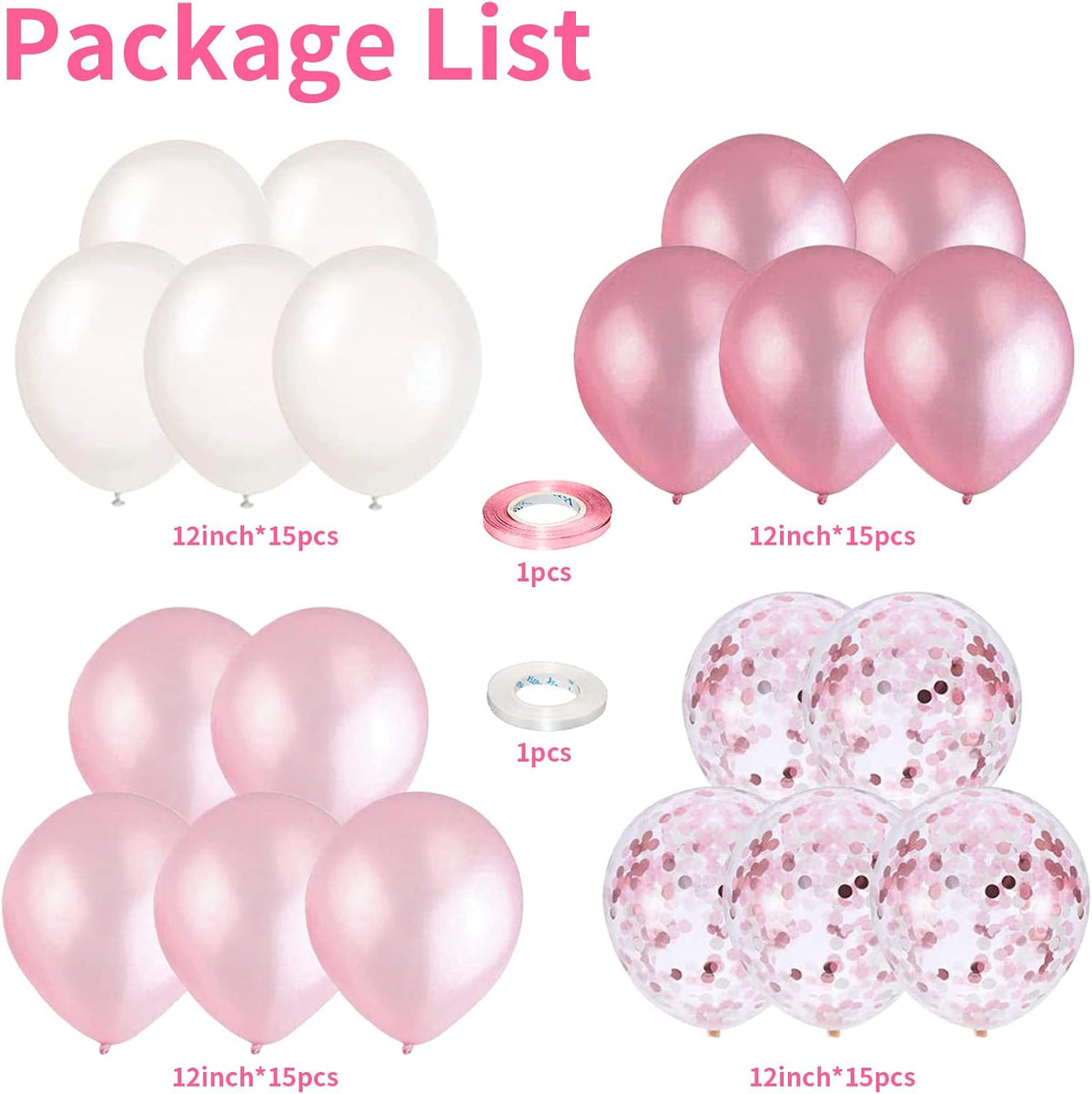 Balloons Pink and White, 60 Packs 12 Inch Light Pink White Balloons with Confetti Balloons for
