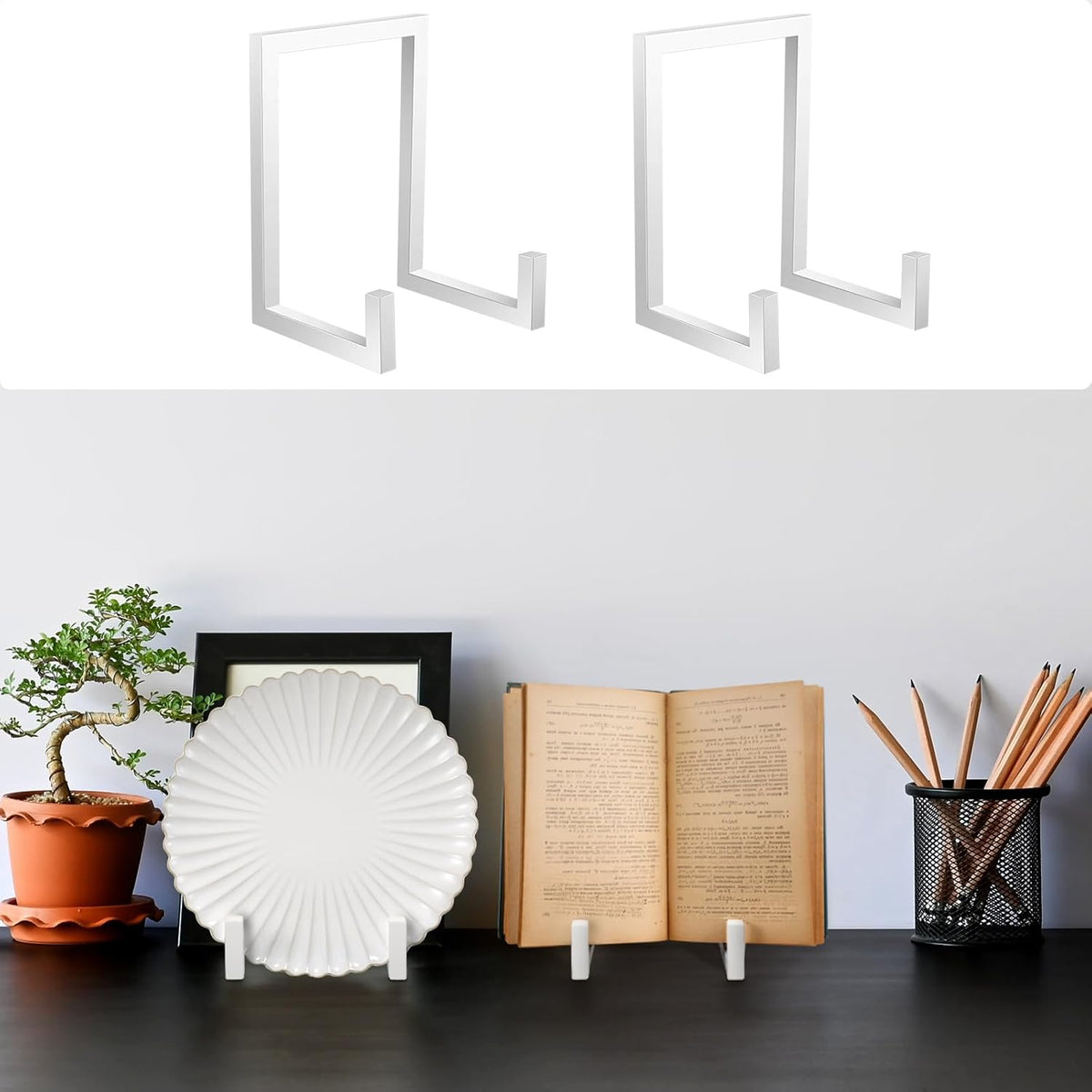 Sweetude 2 Pcs Large Plate Stands for Display Metal Frame Plate Holder Display Stand Decorative