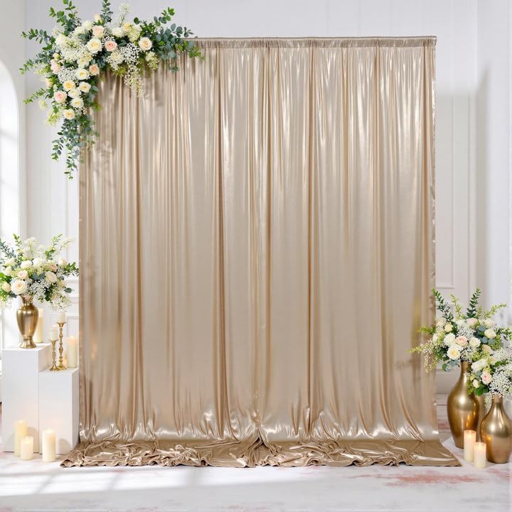 gogoparti 10x10FT Champagne Gold Sequin Backdrop Curtain - 2 Panels of 5x10FT Wrinkle-Free Glitter