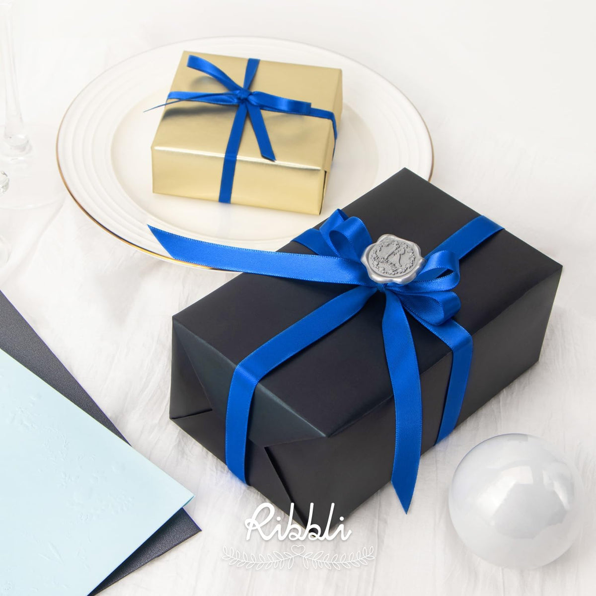 Ribbli Royal Blue Double Faced Satin Ribbon,1/2” x Continuous 25 Yards,Use for Craft Bows Bouquet
