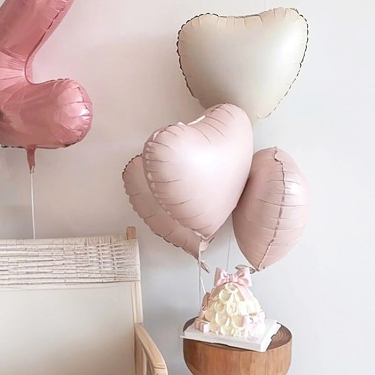 Baby Pink White Heart Balloons,12Pcs 18 Inch Light Pink Cream Foil Love Heart Shaped Balloons for
