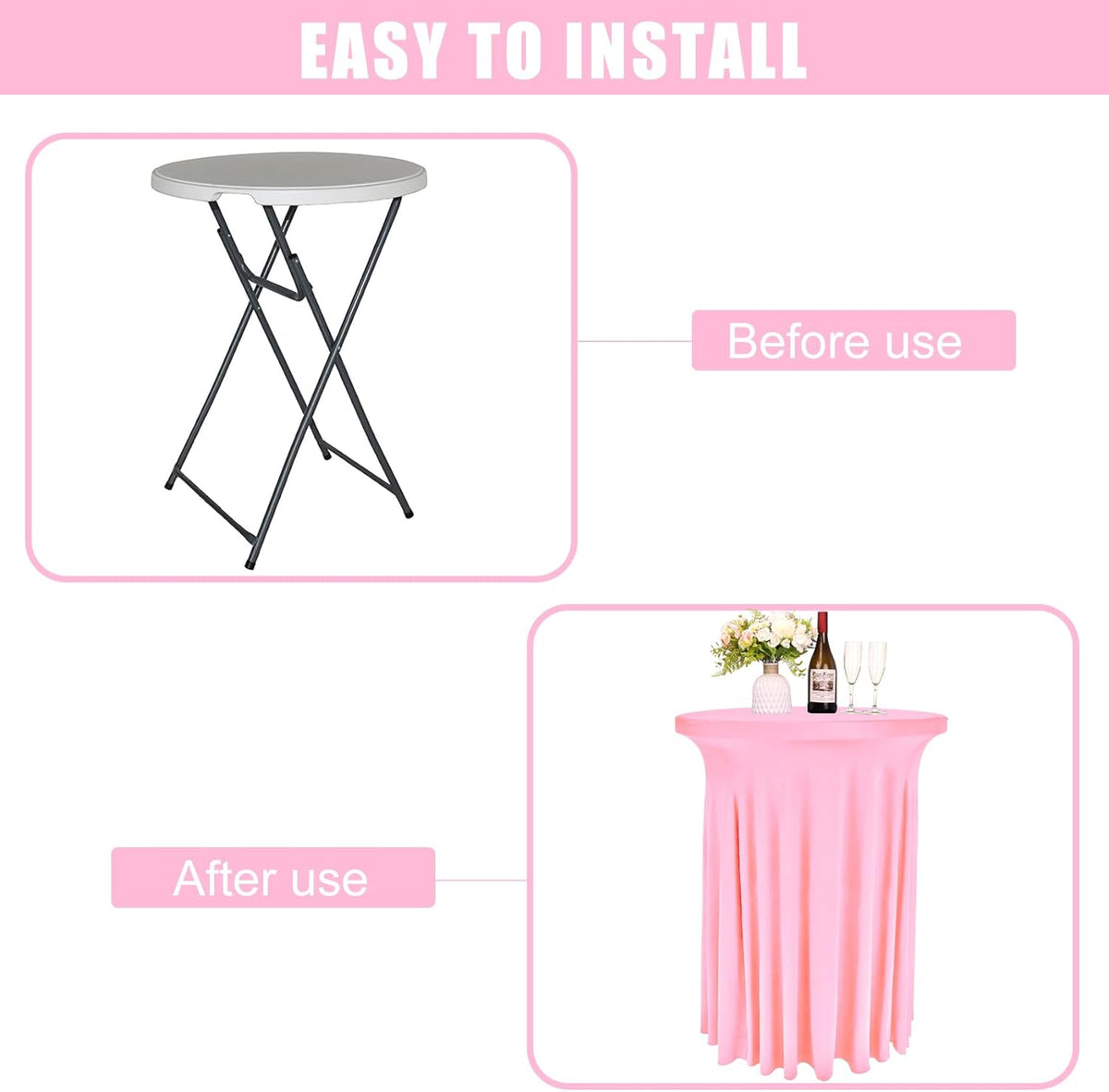 6 Pack Round Cocktail Tablecloth 32"x 43" Spandex Cocktail Table Skirt, Washable Stretch Fitted