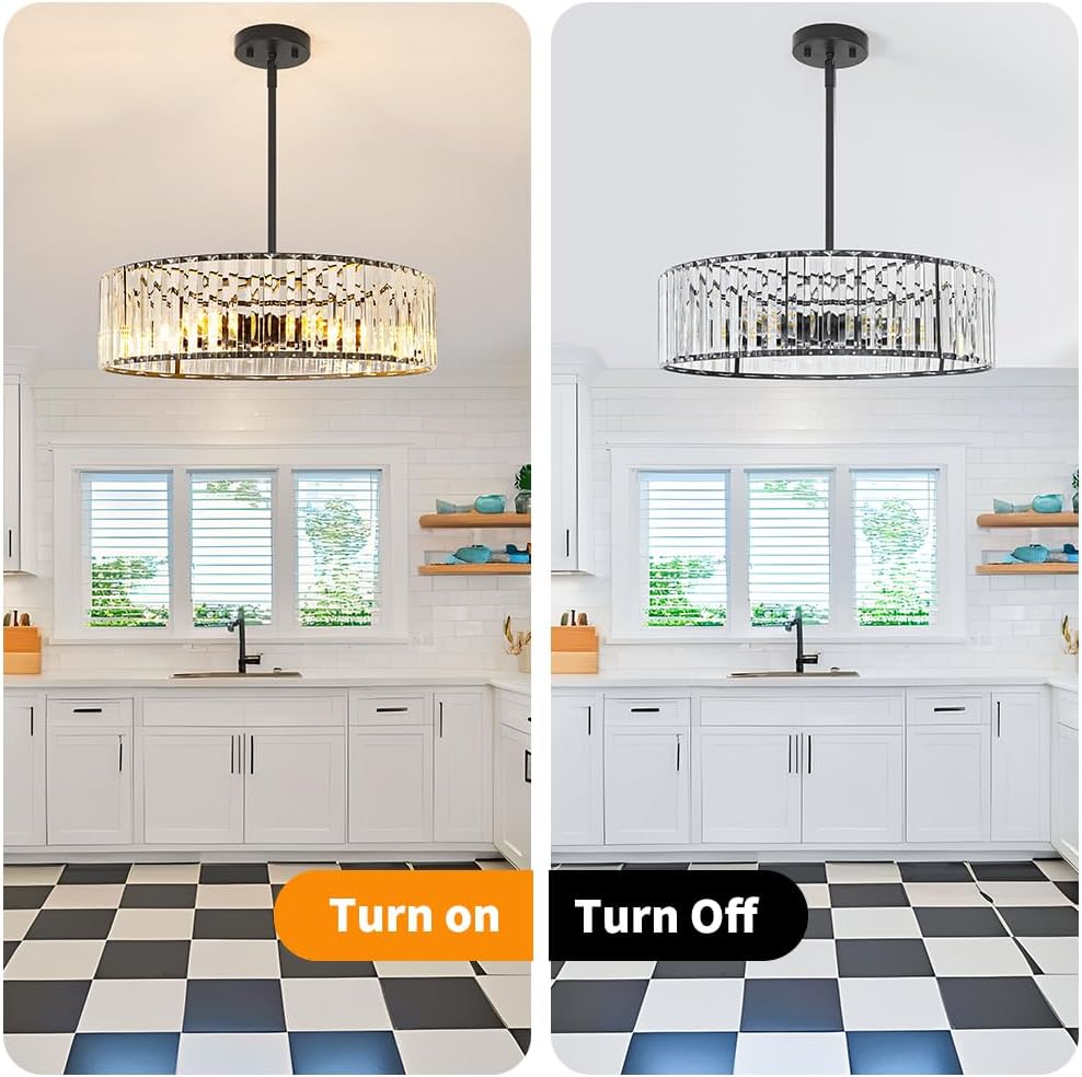 Modern Crystal Chandelier, 6-light Dinning Room Light Fixture, Round Pendant Light Kitchen Island