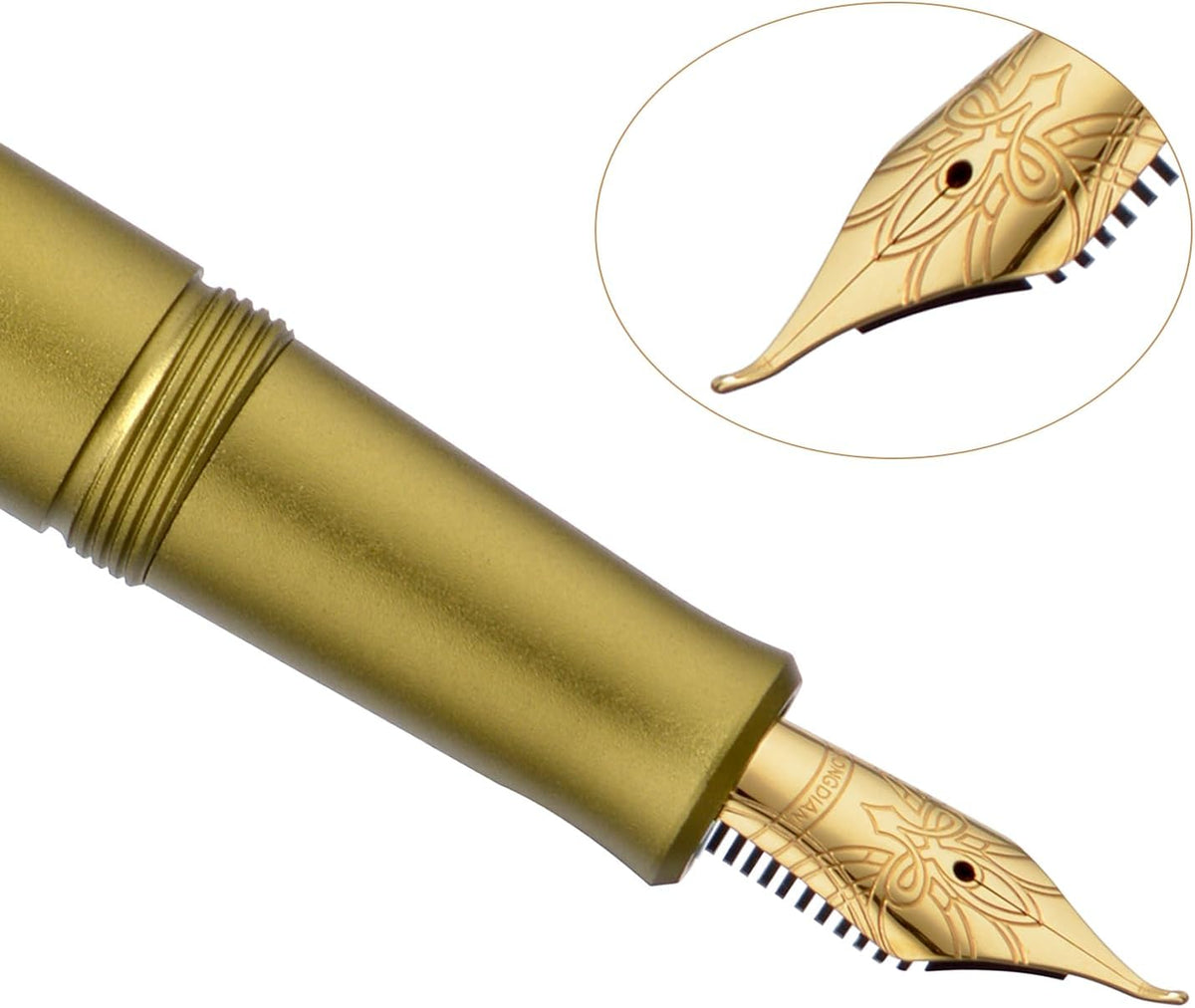 HONG DIAN M2 Black Forest Mini Fountain Pen, Bent Nib & Sleek Shape Aluminium Short Pocket Travel