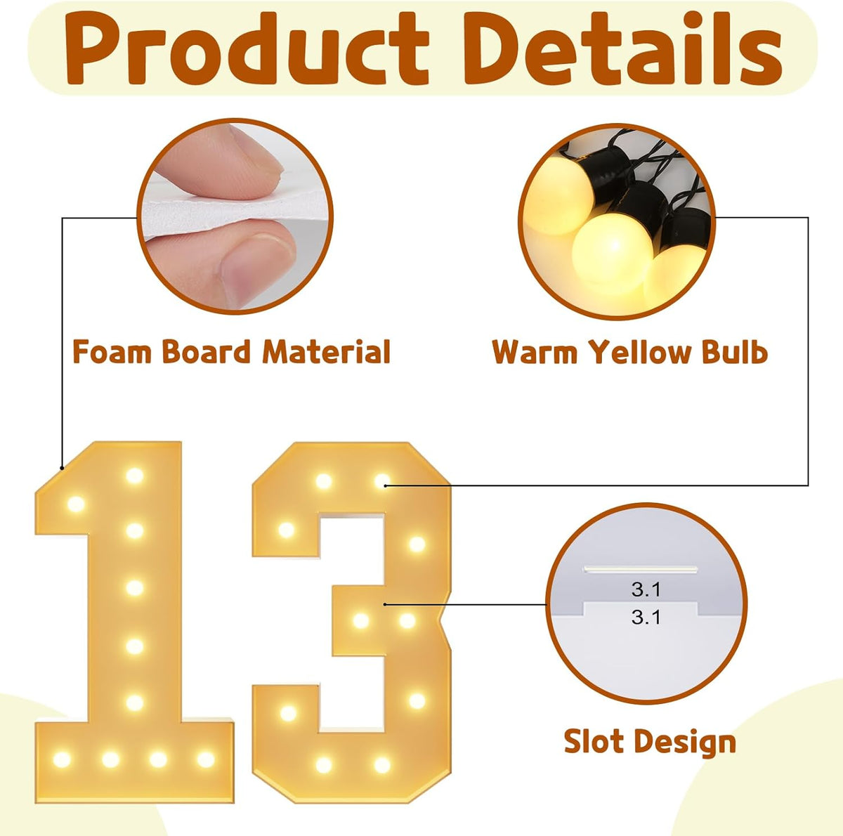 Imprsv 4FT Light Up Numbers, Marquee 13th Birthday Decorations for Girls Boys, Large Light Up 13th