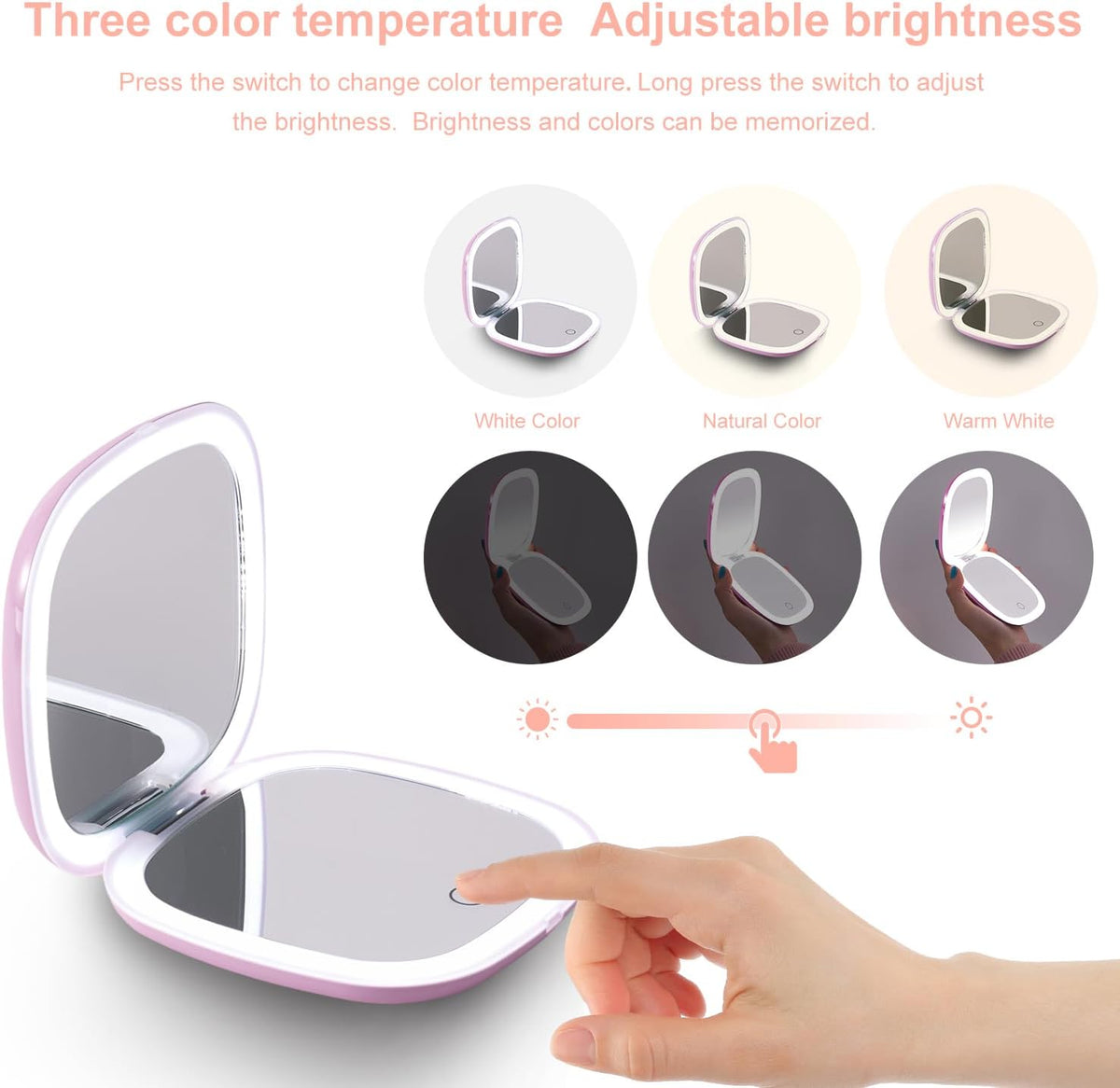 Mocado Compact LED Travel Makeup Mirror - 4 Inches 1X/10X Magnification Travel Mirror with Light