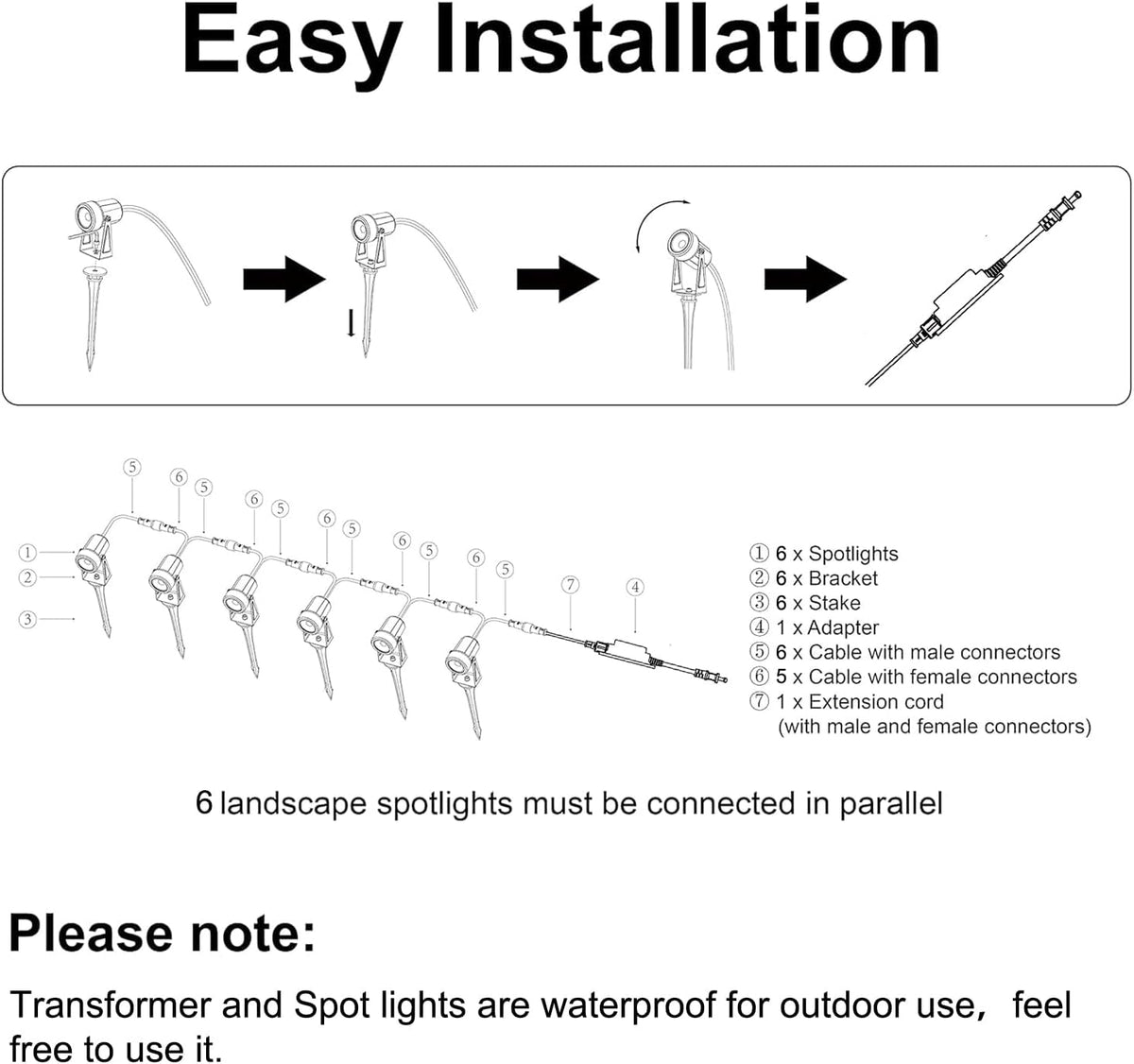 SUNTHIN Outdoor Landscape Lighting, 6 Pack Outdoor Spot Lights with Transformer for Yard, Plant