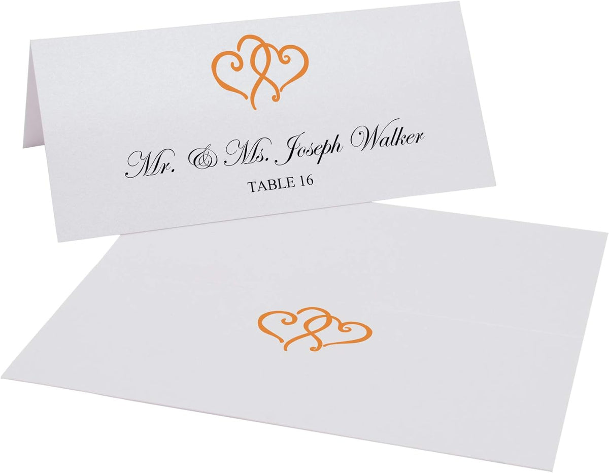 Linked Hearts Place Cards, Orange (Choose Color), Set of 60, Pre-cut and Scored - Wedding, Party