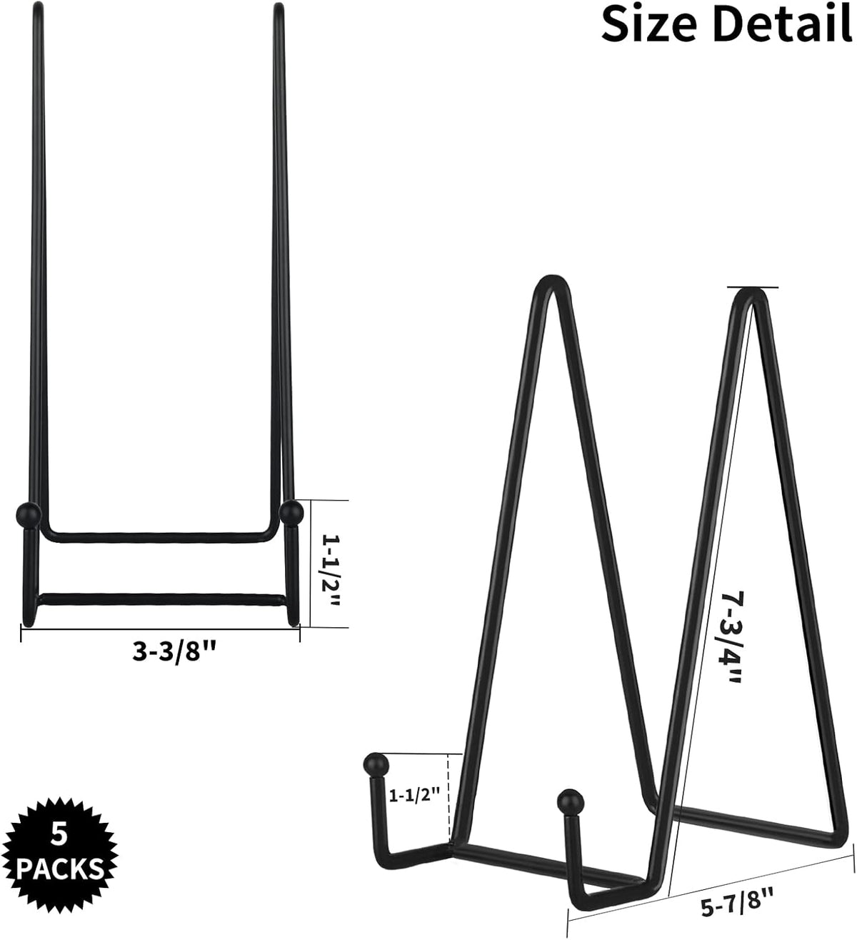 IBosins 5 Pack 8 Inch Plate Holder Display Stands, Large Metal Black Frame Stand for Picture, Book