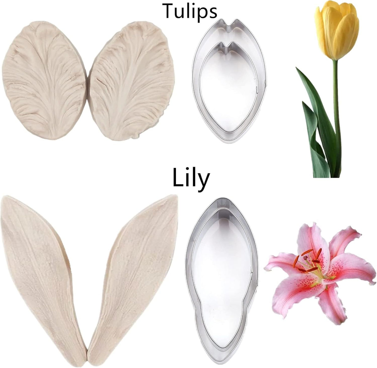 60pcs Gum paste Flower and Leaf Tool 6set Fondant Flower Silicone Molds 6set Gum Paste Cutter 20pcs