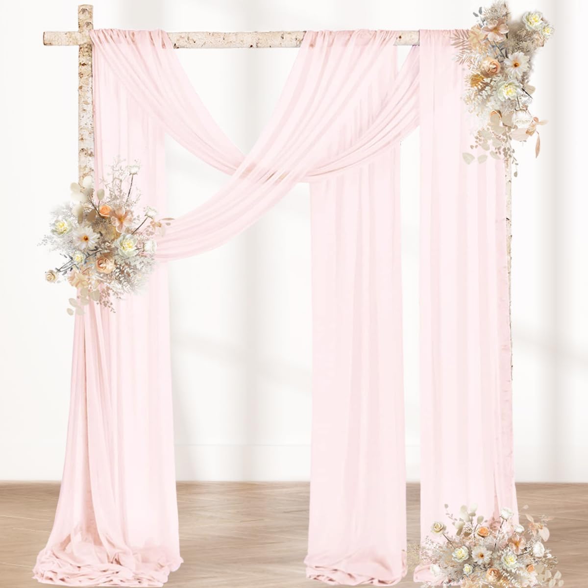 MLMW Wedding Arch Draping Fabric 4 Panels 29" x 20Ft Easter Pink Sheer Wedding Arch Backdrop Drapes