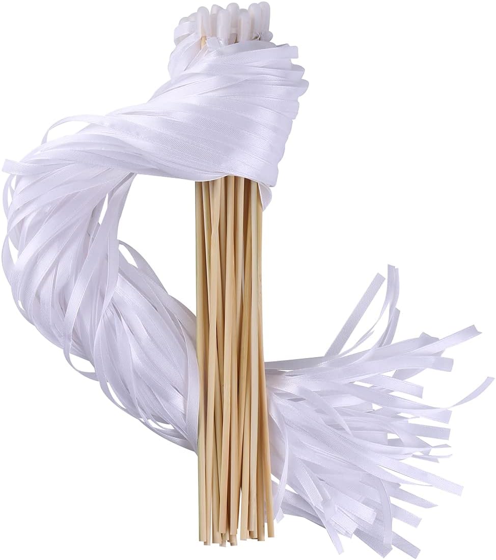 100PCS Ribbon Stick Wands Wedding Streamers with Silk Fairy Stick Wand for Wedding Party Baby