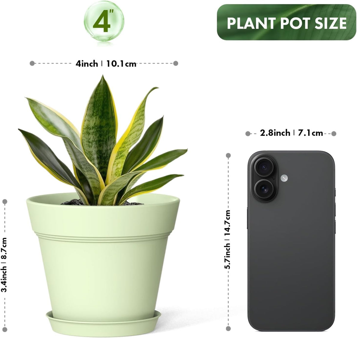 4 Inch Plastic Plant Pots with Drainage Holes and Trays – 8 Pack Small Nursery Pots for Indoor &