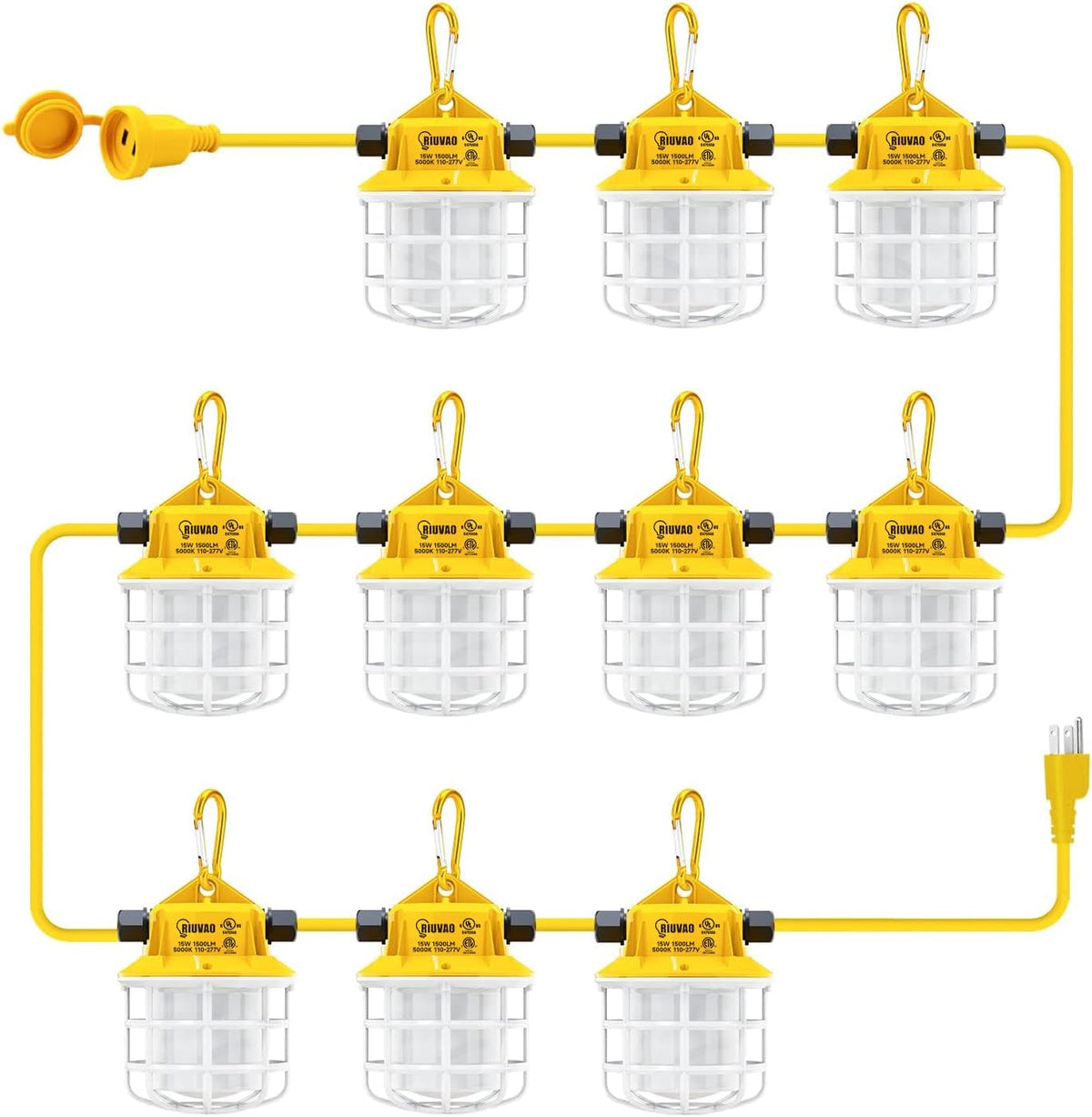 100ft LED Construction String Lights, 150W 15000LM Super Bright LED String Work Light, Construction