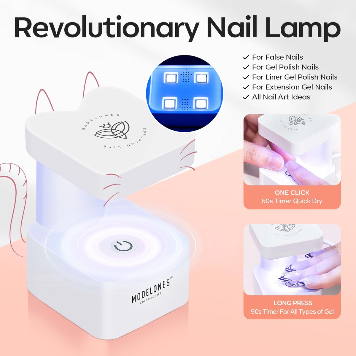 modelones Medium Square Gel Nail Tips Kit, 9-in-One Nail Glue with Portable U V Lamp 216Pcs 12Sizes