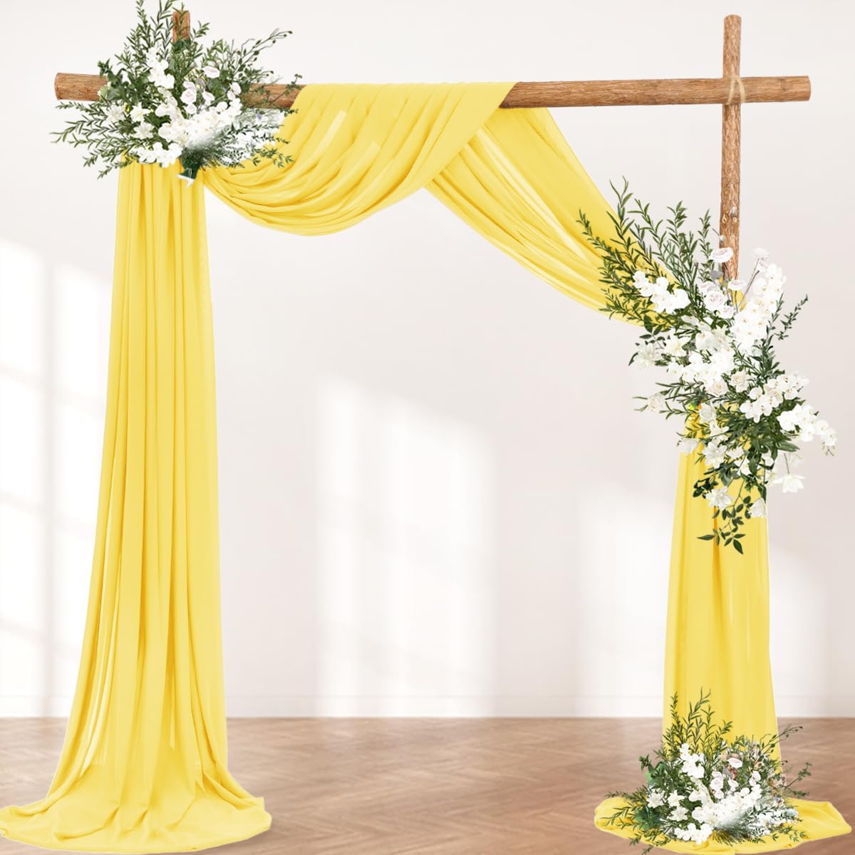 Wedding Arch Draping Fabric 2 Panels 30'' x 18FT Yellow Sheer Chiffon Arch Drapery for Photo Booth