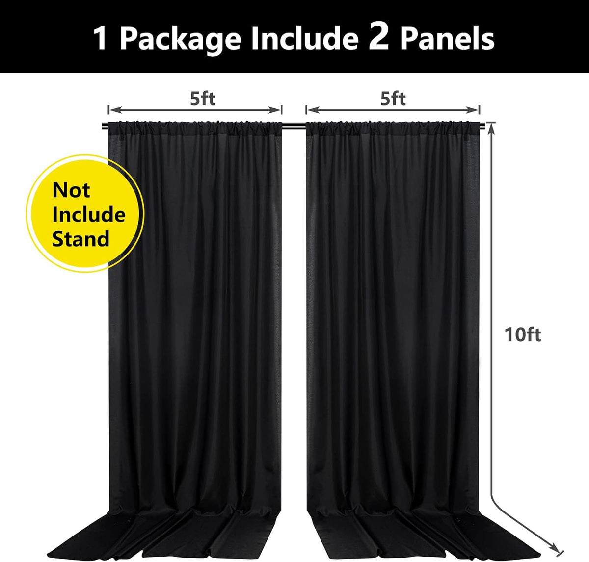 Black Backdrop Curtain for Party, Background Drapes Panels with Rod Pocket, Wrinkle Free Black