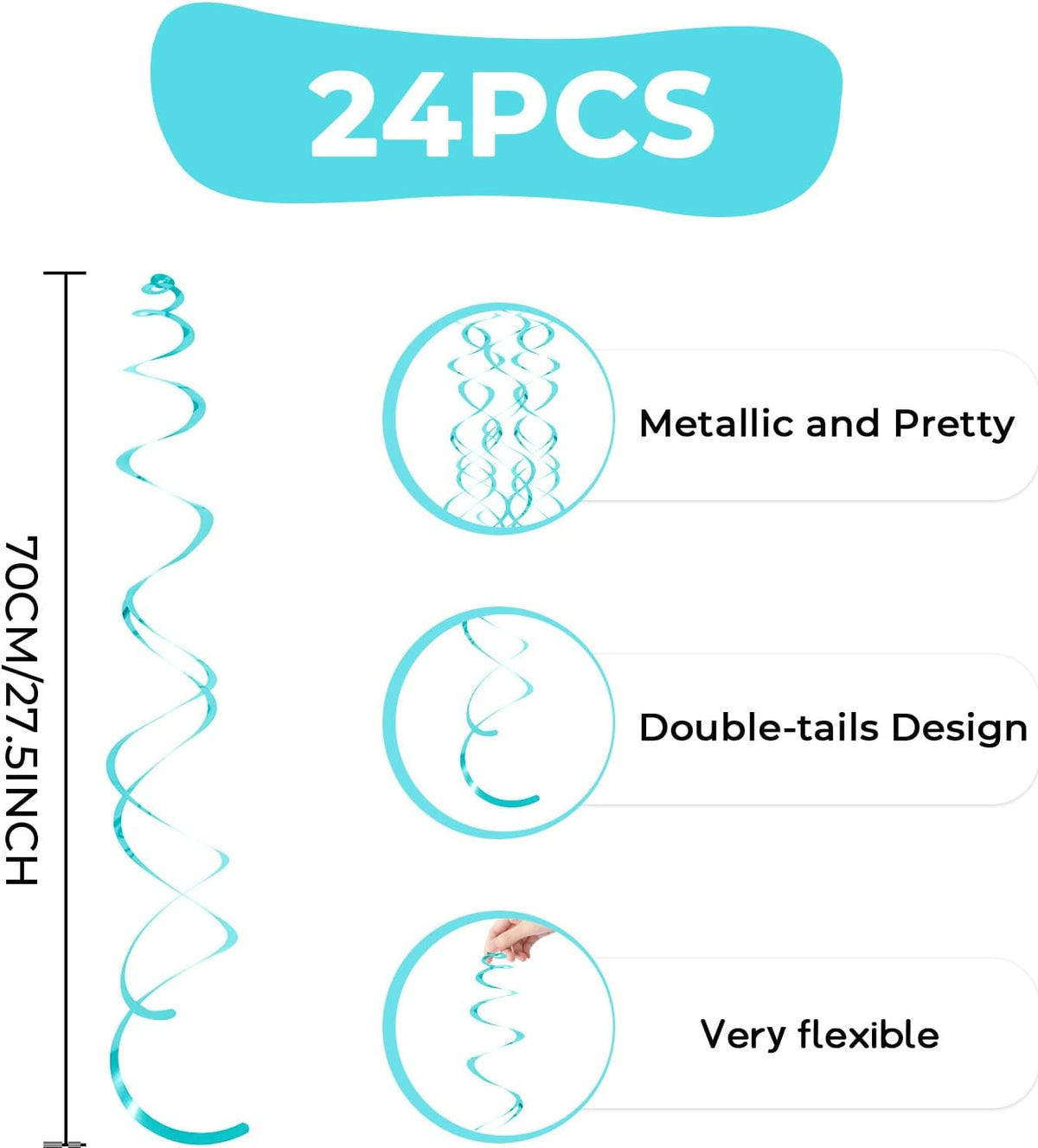 24 PCS Teal Hanging Swirl, Sparkle Ceiling Hanging Decorations, Plastic Streamer Party Decorations