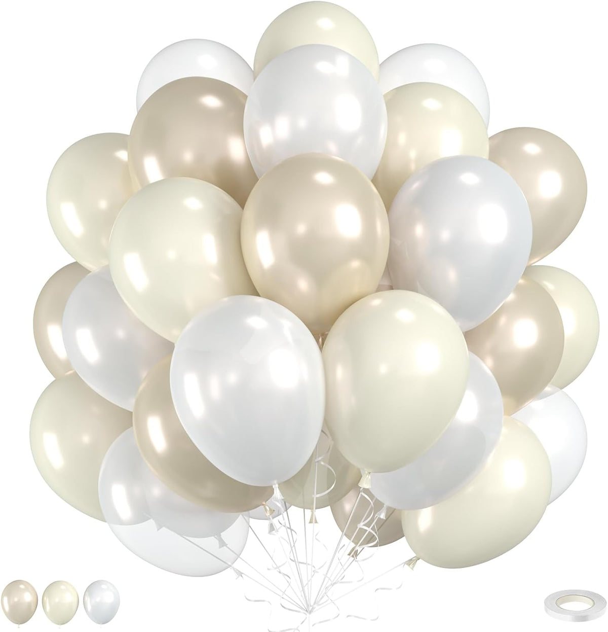 Double Stuffed Pearl Balloons, 60pcs Pearl White Balloons, Two Types Double Stuffed Sand White