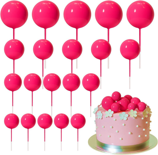 ASTARON 20 Pcs Ball Cake Topper Decorations Mini Balloons Cake Topper Sticks Hot Pink Balls Cake