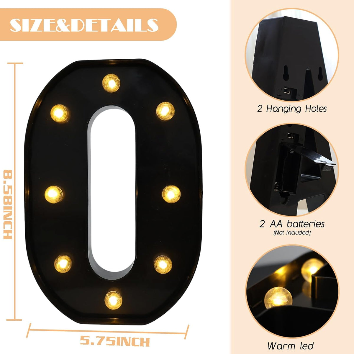 Led Marquee Letters, 8.58 Inch Black Light Up Letters, Small Led Letter Lights, Battery Powered
