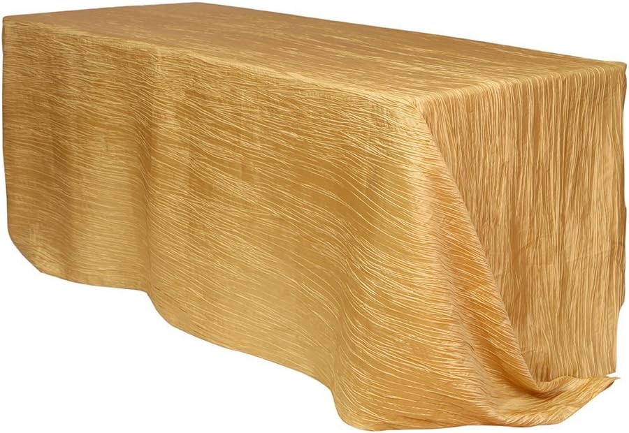 YOUR CHAIR COVERS - 90 x 156 inch Rectangular Crinkle Taffeta Tablecloth - Gold, Rectangle Table