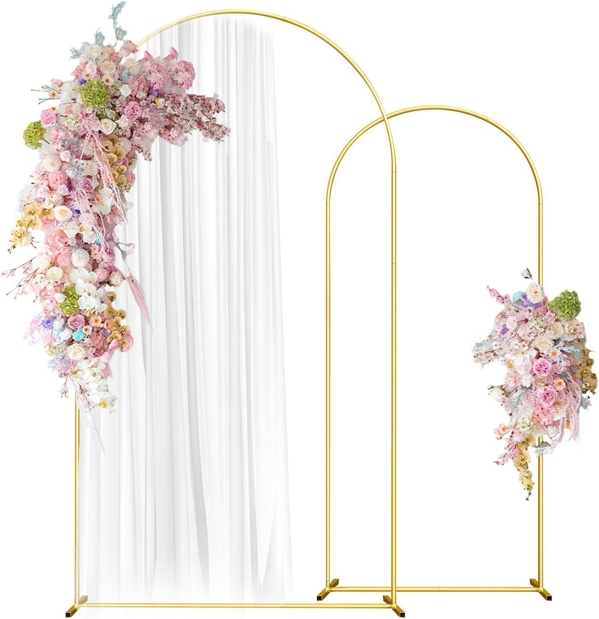 Wedding Arch Backdrop Stand Set of 2 (7.2FT, 6FT) Gold Wedding Balloon Arched Backdrop Stand Square