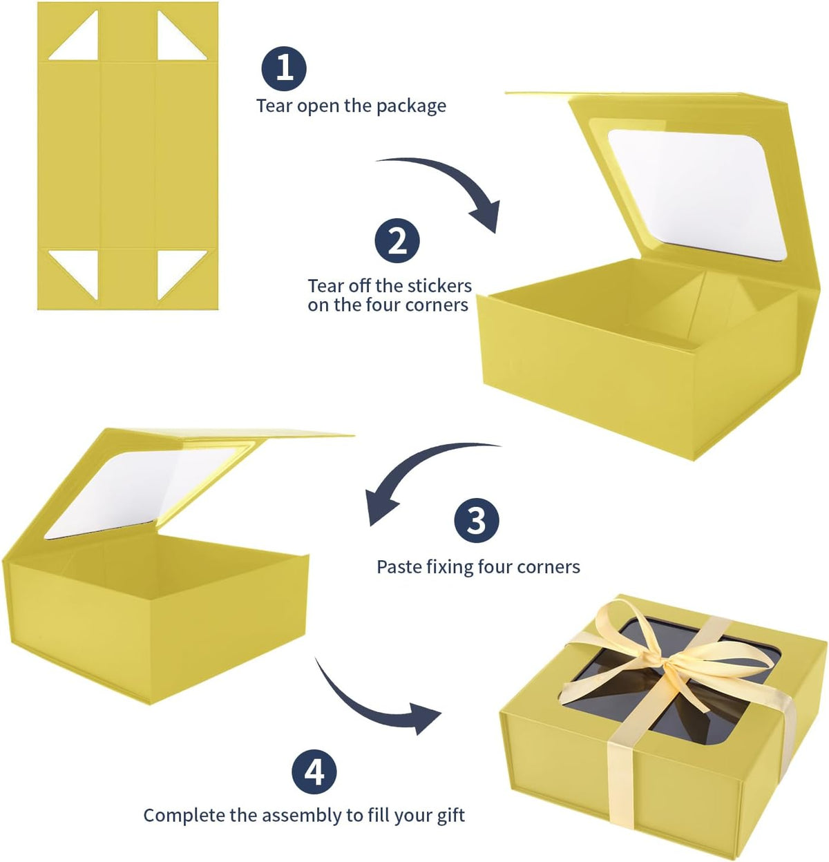 TIACABO Gold Gift Box with Window,7.5"x7.5"x3.1" Bridesmaid Boxe for Gifts Giving,Birthday Gift