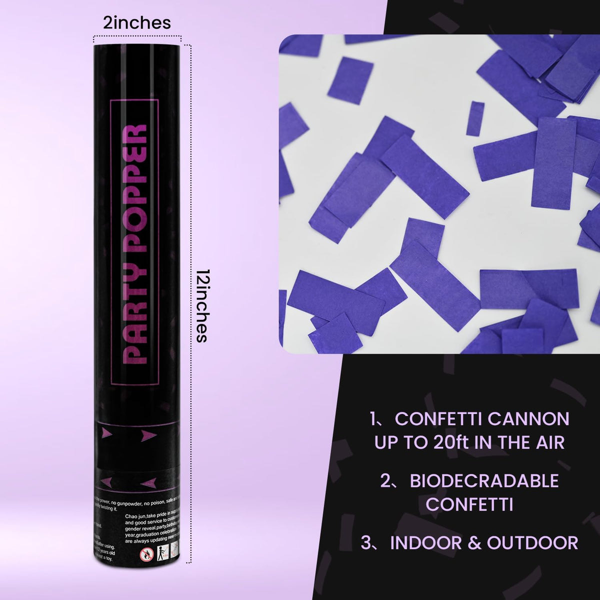 Confetti Poppers Purple Confetti Cannon 12 Pack Party Poppers Biodegradable12 inch Wedding Party