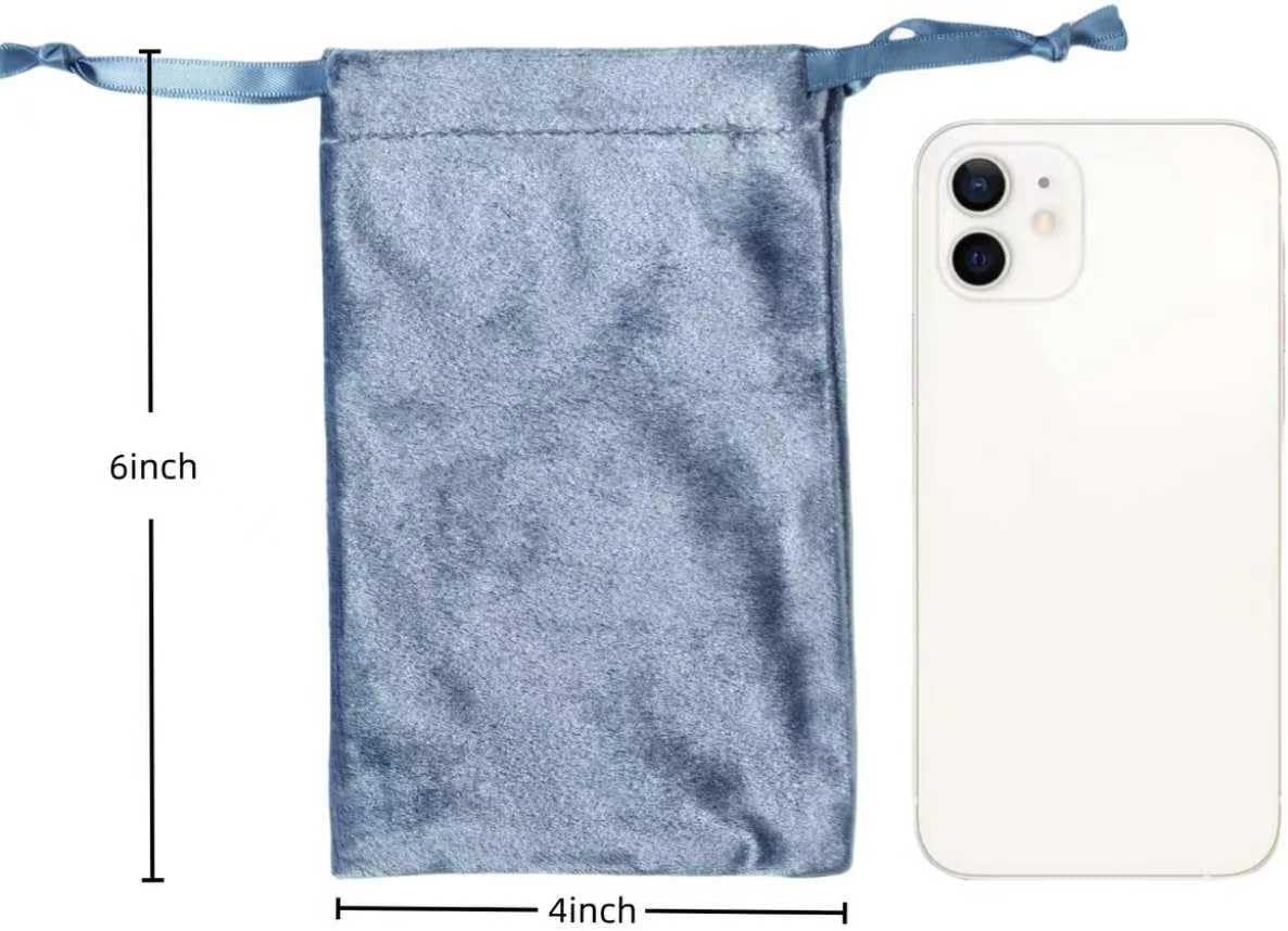 QIANF 12pcs Dusty Blue Velvet Drawstring Bags 4x6 inches Glossy Small Velvet Cloth Gift Bags