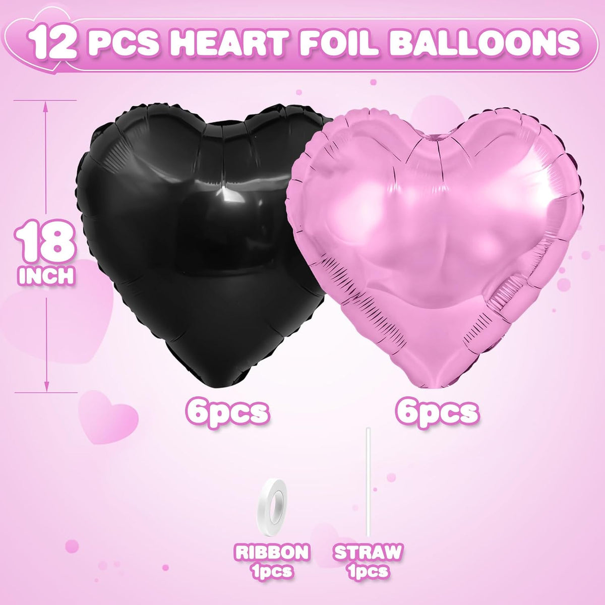 Black Purple Heart Balloons,12Pcs 18Inch Cream Purple Black Heart Shaped Foil Helium Balloons for