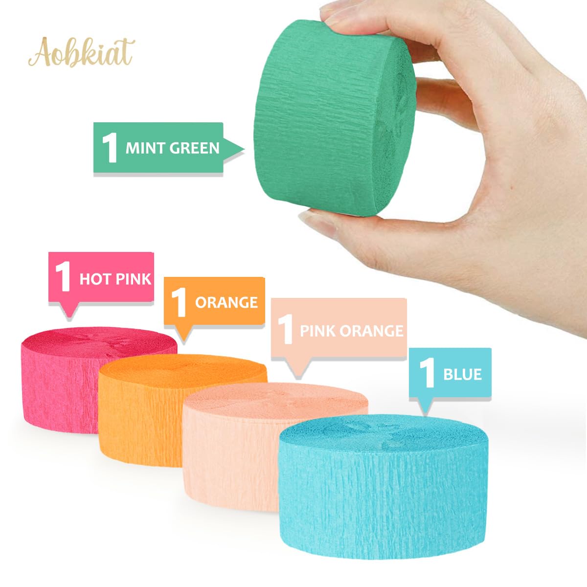 AOBKIAT 5 Rolls Rainbow Streamers Crepe Paper,Candyland Party Decorations