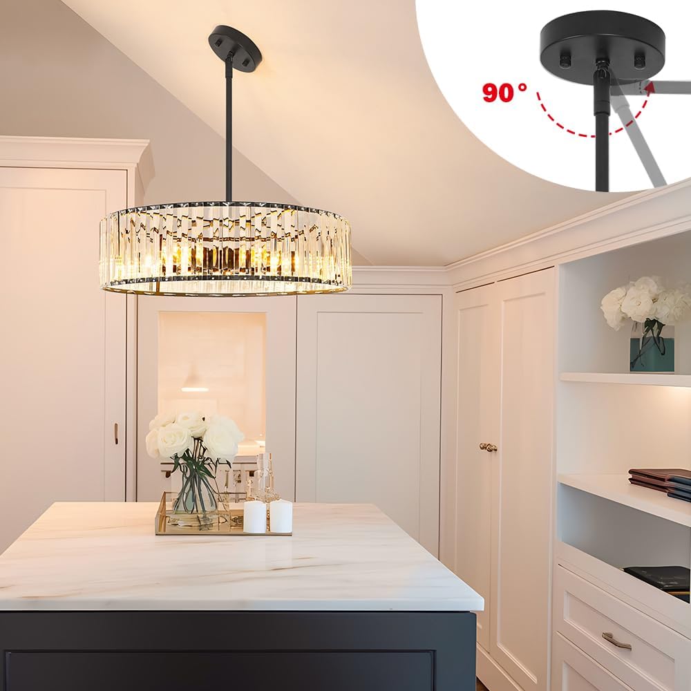 Modern Crystal Chandelier, 6-light Dinning Room Light Fixture, Round Pendant Light Kitchen Island