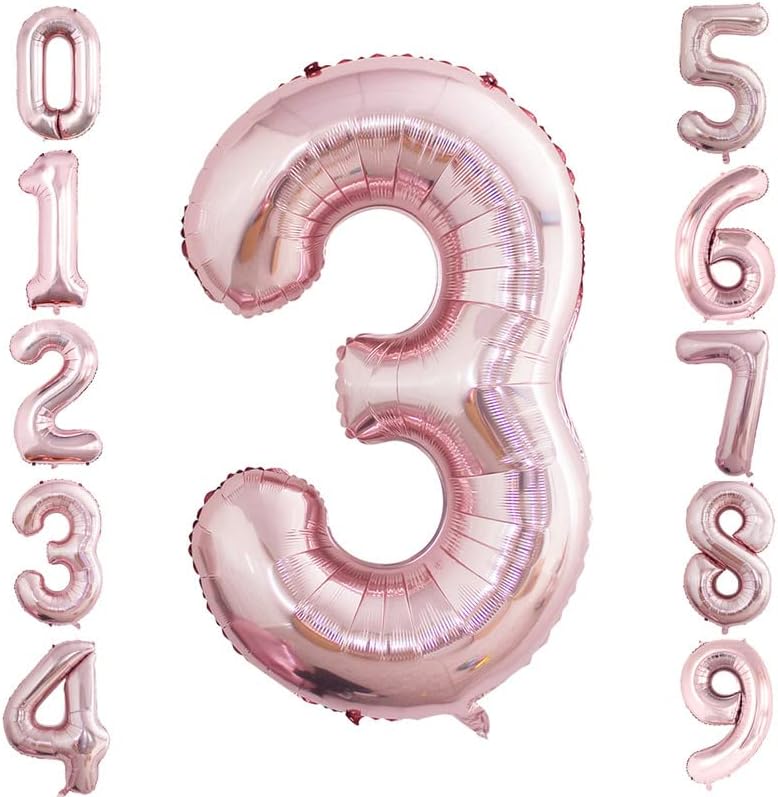 GOER 2 Pcs 42 Inch Rose Gold Foil Balloons Number 3,Huge Number Balloons for 3rd 33rd Birthday