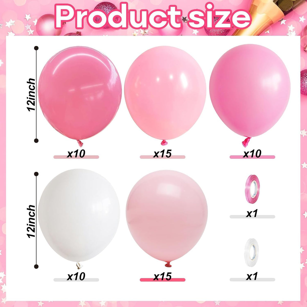 Pink and White Balloons, Pack of 60PCS Dusty Light Pastel Pink White Bow Balloon, Baby Pink Latex