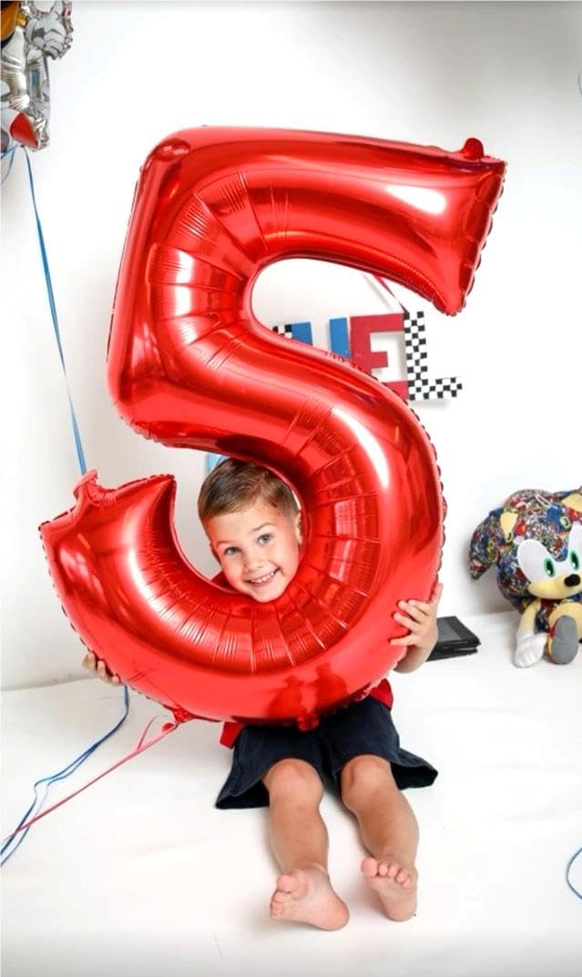 Red 40 Inch Large Number 5 Birthday Balloon, Five 5th 15 25 35 50 55 Birthday Celebration