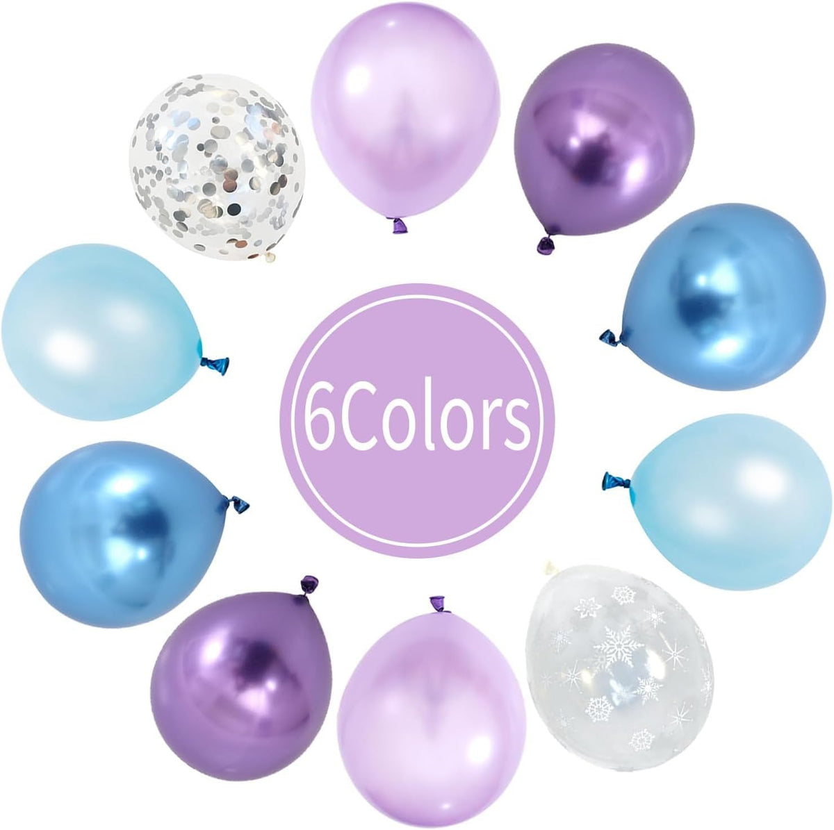 Snow Balloons Set, Pearl Purple Blue Metallic Purple Blue Snowflake Latex Balloon with Silver