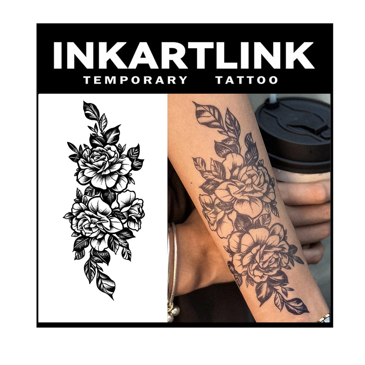 INKARTLINK Tattoo Tech, 2 Sheets Large Semi Permanent Tattoo, Temporary Tattoos, Last 1-2 Weeks