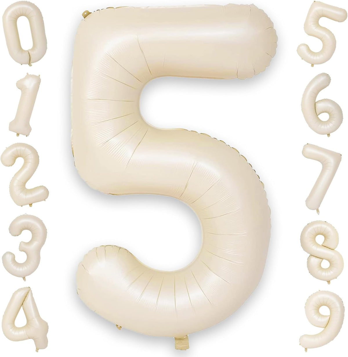 Beige Balloon Number 5, 40 Inch Large Self Inflating Foil Mylar Number Balloons 0-9 for Boys Women