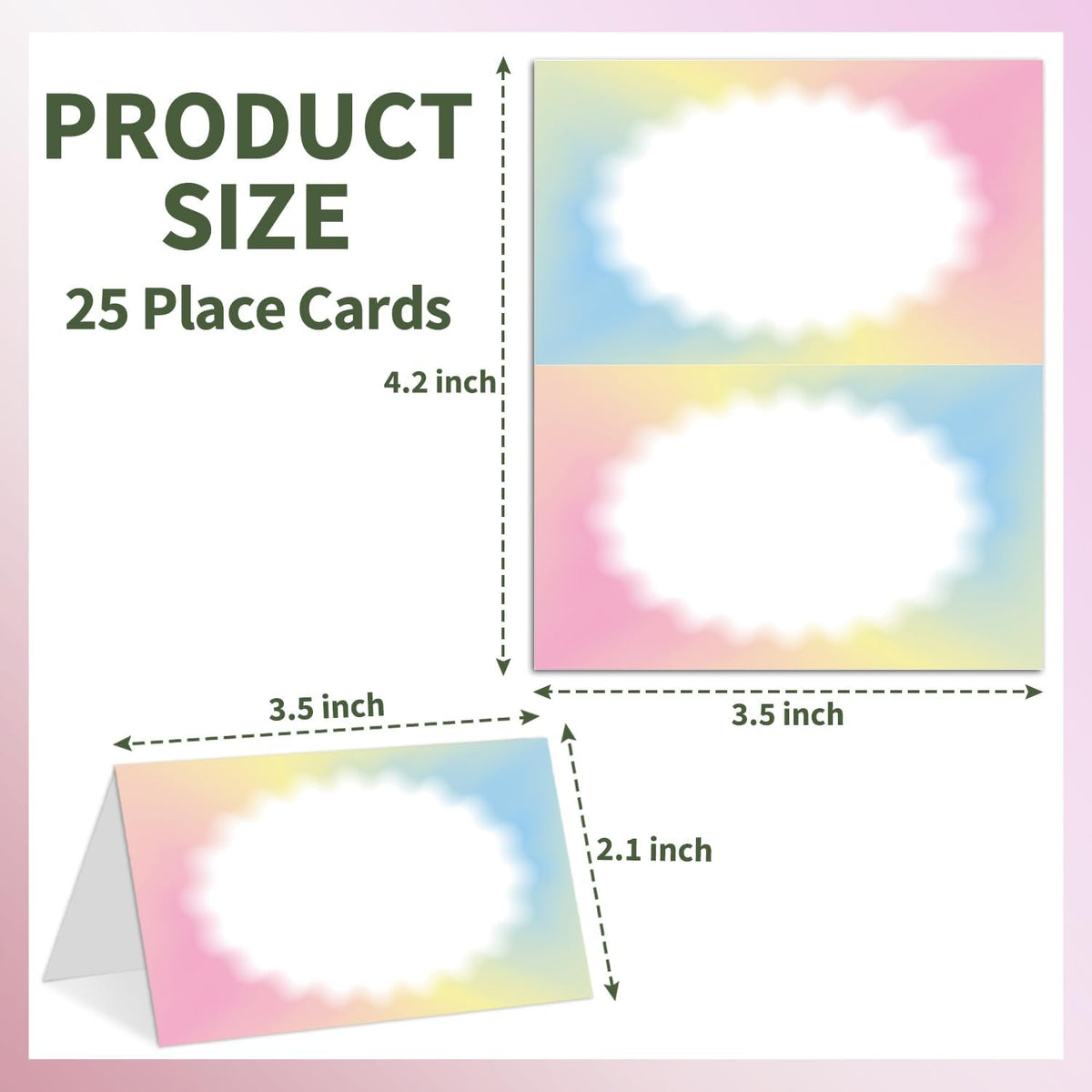 25 Color Gradient Place Cards for Table Seating, Colorful Wedding Name Place Card, Tent Cards for